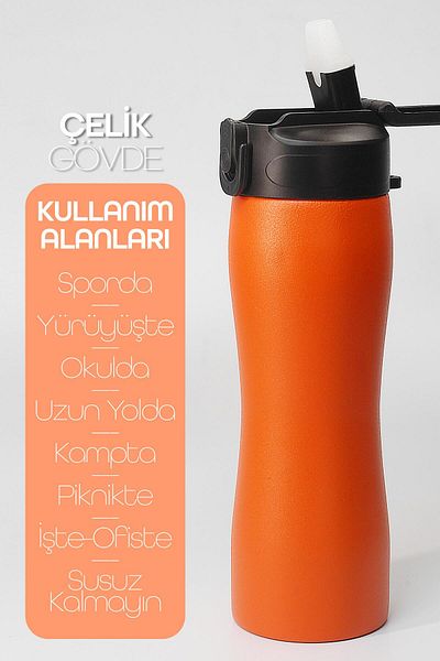 Telvesse Stainless 304 Steel Sports Water Bottle - Straw, Orange, Water Bottle 1158