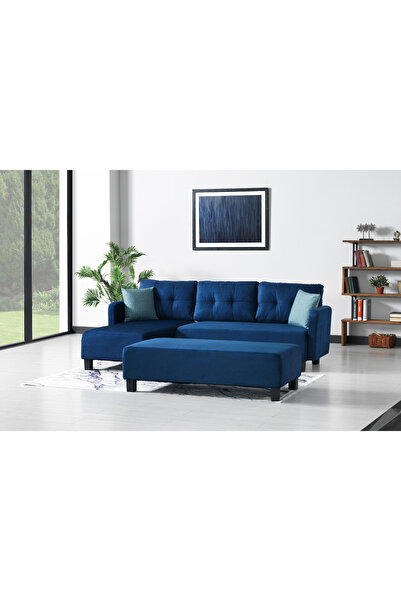 Meşe Home Puzzle Kılıflı Süngerli Nubuk Kumaş Mavi Plastik Ayak Köşe Takımı