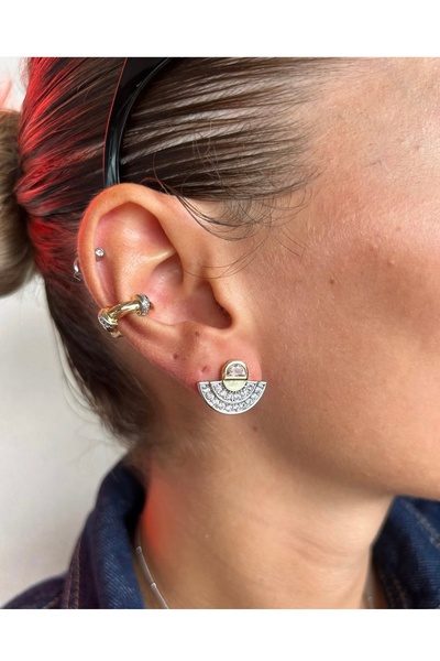 Liora Yelpaze Model Taşlı Gold Küpe