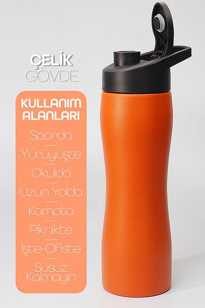 Telvesse 304 Steel Color Sports Flask - Stainless, Wide Mouth, Orange 1153
