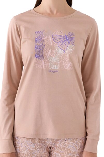 Pierre Cardin Kadın Lisanslı Vizon Rengi Pamuklu Yuvarlak Yaka İkili Pijama Takımı WVT.O.L.8E1T.