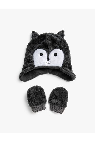 Koton Fleece Beanie with Embroidered Ear Flaps