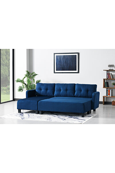 Meşe Home Puzzle Kılıflı Süngerli Nubuk Kumaş Mavi Plastik Ayak Köşe Takımı