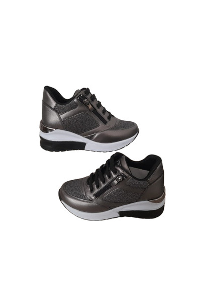HİGH STEP High Step Women's Silvery Inside Hidden Heels Stylish Platinum Sneakers