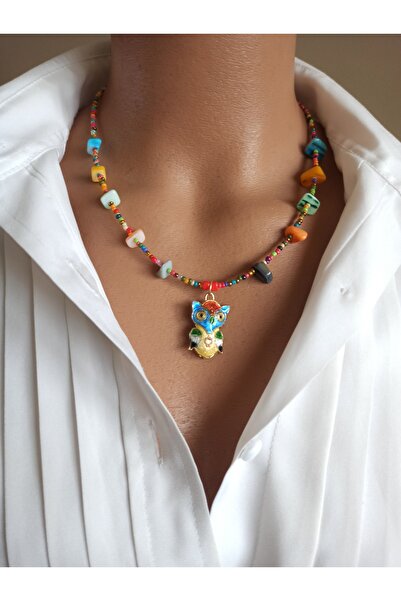 sondonfashion 45 Cm Hint Mineli Baykuş Figürlü Renkli Sedef Doğaltaş Otantik ...