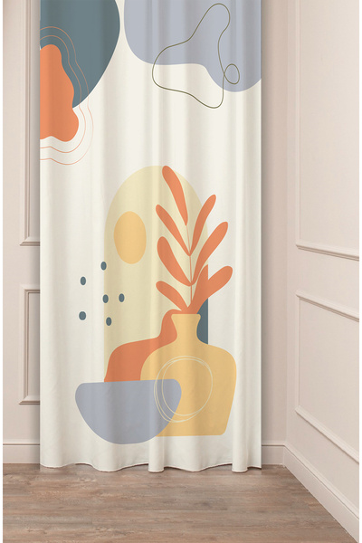 GREENDECOR Vază boemă, frunze, linii geometrice, design special, soft digital cu imprimeu (un singur aripă), perdea de fundal modernă