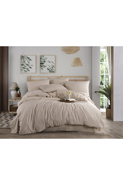 argehome Bračni Prugasto Set posteljine - Organska pređa, set prirodne boje o...