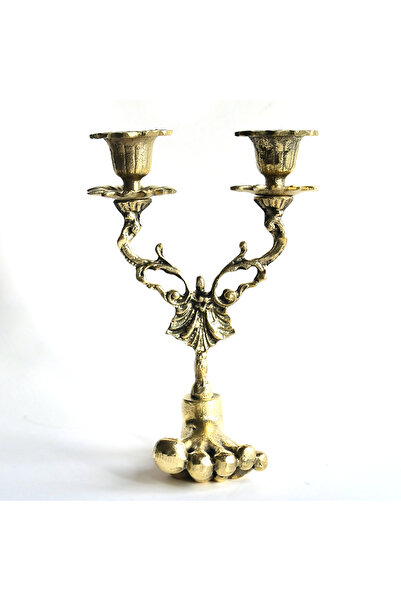 Renover Pirinç Ayak Formunda Çift Şamdan