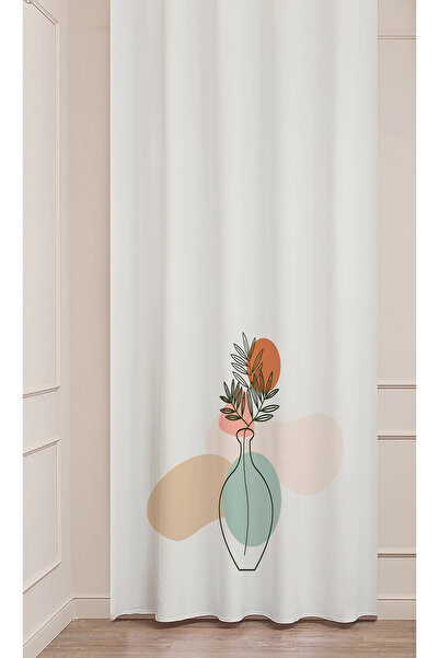 GREENDECOR Bohemian Leaf Sun Vase Ecru Special Design Soft Digital Printed (Single Wing) Modern Stylish Background Curtain