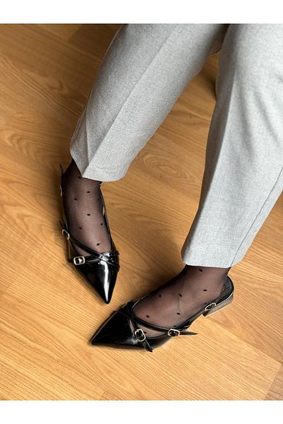 MAYA SHOES Sibel - Open Back Pointed Toe Short Block Heels Mary Jane
