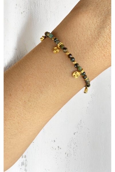 Bensei Takı Dükkanı Bensei̇ Mossy Agate Stone Bracelet with Brass Accessories, Steel Closure