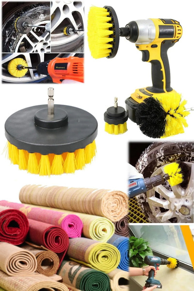 FunyaG 3lü Matkap Ucuna Takılan Fırça Matkap Uyumlu Halı Koltuk Yıkama Fırça Lastik Jant Temizleme