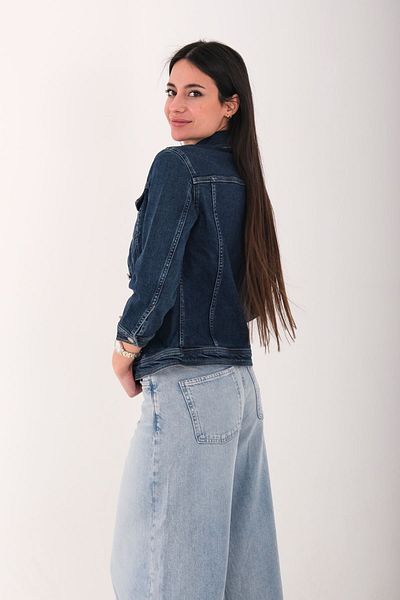 Blues Outlet JACHETĂ DE DENIM DE MARCĂ CU BUTON METALIC DE MARCĂ - ALBASTRU ÎNCHIS