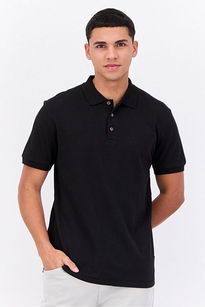 French Connection Men Regular Fit Textured Short Sleeves Polo Shirt, Black