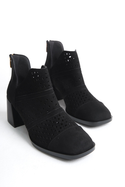 MARSEDO Cizme de vară cu toc gros, perforate, cu vârf tocit, negre - Breezy