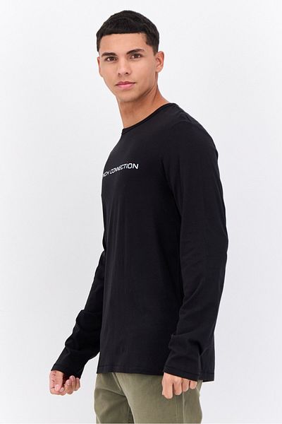 French Connection Men Crew Neck Long Sleeves Brand Logo Shirt, Black