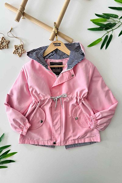 Minigimin Cicileri Pink Colorful Flowers of My Mini Smile Raincoat - Girls' Embroidery Detail