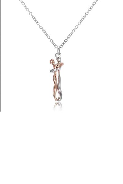 Erer Gümüş Gümüş birbirine sarılan insan sevgili kolyesi