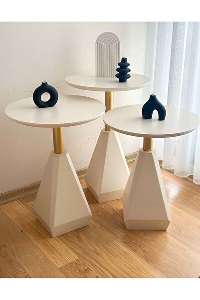 Gold Design ZİRVE model ÜÇLÜ TAKIM krem gold kombin yan sehpa zigon