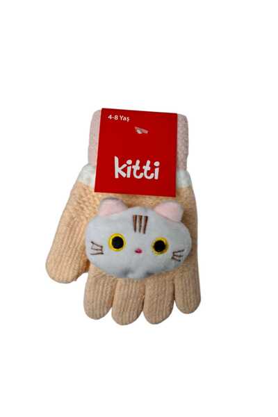 Kitti Spteks Kitti 4-8 Yaş Kız Çocuk Sarı Renk Ayıcık Figürlü Kışlık Örme Eld...