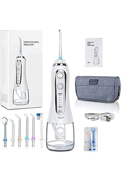 AWH Cordless Water Flosser, 5 Modes, 6 Tips, 300ML Tank, Rechargeable Oral Irrigator (White-H6)