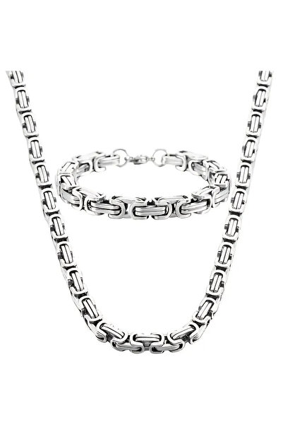 Igen Aksesuar Erkek Çelik 5 mm Kral Model Kolye Bileklik Set