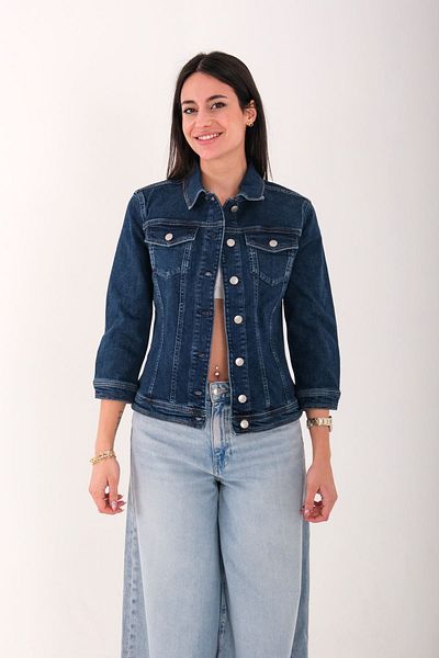 Blues Outlet JACHETĂ DE DENIM DE MARCĂ CU BUTON METALIC DE MARCĂ - ALBASTRU ÎNCHIS