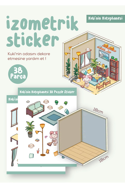WALLHUMAN Sticker Puzzle 38 Parça İzometrik Sticker - Kuki'nin Kütüphanesi