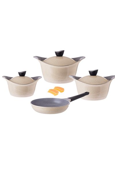 Badraig 9 Piece Beige Granite Cookware Set