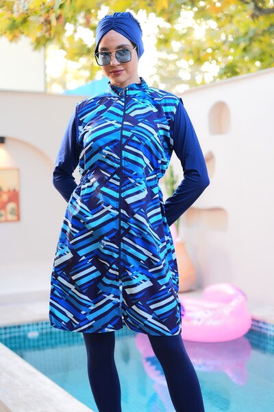 SEBOTEKS Parachute Fabric Zippered Gilet Model Tights Closed Hijab Swimsuit 3861