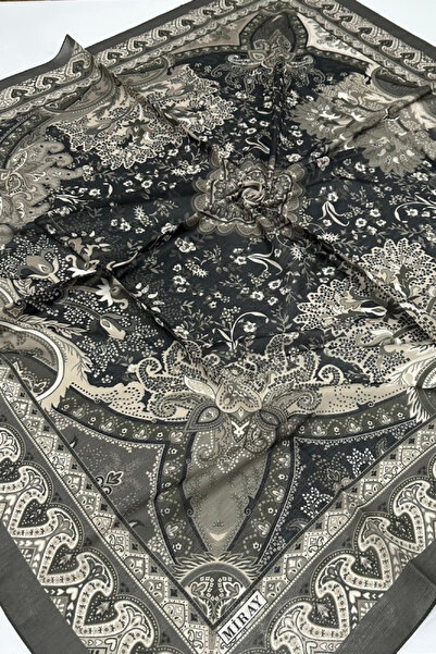 MİRAY وشاح قطن كبير الحجم منقوش عرقيًا مقاس 120x120 - دخاني