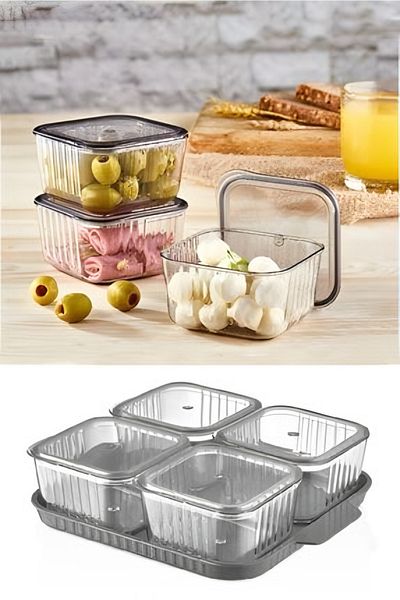 YeslinaCandle 9 Piece 4 Compartment Tray - Smoked - Acrylic Breakfast with Lid - Storage Container Set