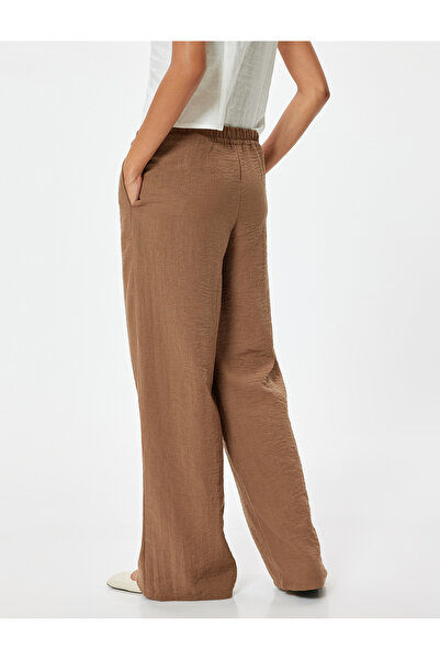 Koton Wide Leg Muslin Trousers with Pockets and Ties - Loose Fit
