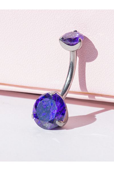 MORNEVA Titanium Purple Crystal Circle Stone Minimal Belly Button Ring