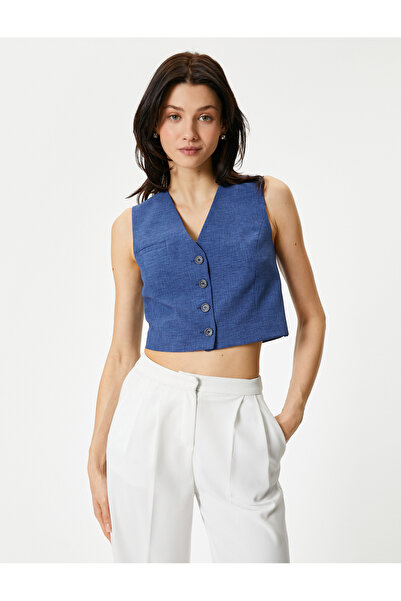 Koton Vestă cu decolteu în V - Buzunar și nasturi Fleto