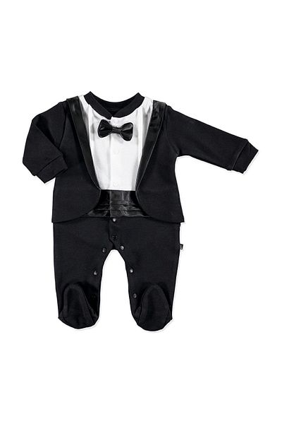 Mymio Baby Tuxedo Interlock Long Sleeve Booties Baby Collar Jumpsuit