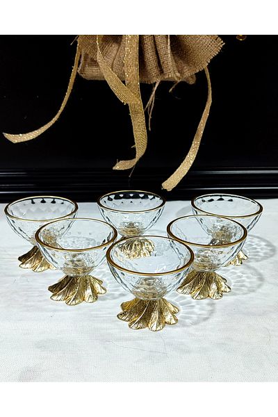 SEÇKİNEV Daisy 6-Piece (Six-Piece) Gold Detailed Turkish Delight Bowl & Breathing Bowl