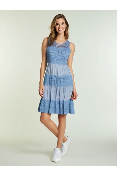 AYASOFYA OTANTIK Rochie midi cu detaliu din dantelă albastră italiană - cu bretele groase și căptușite