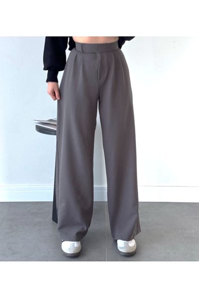 ModaDeniz Women's Gray Velcro Closure Comfortable Palazzo Lycra Stretch Waist Pants