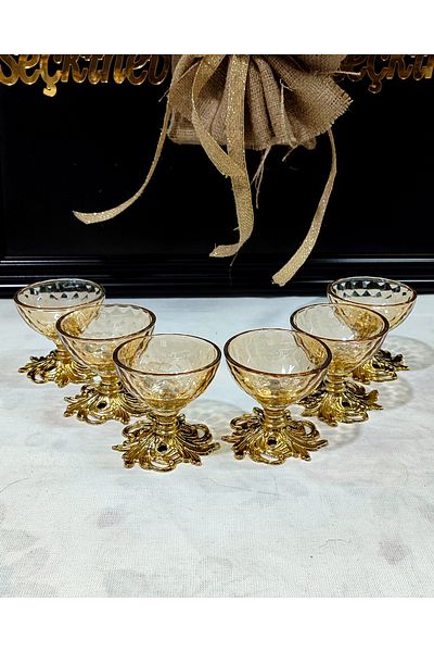 SEÇKİNEV Ivy 6-Piece Gold Turkish Delight Bowl & Water Bowl