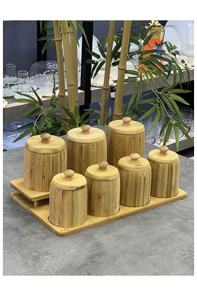 ACAR Luxury All-Bamboo Set of 7 Spices with Stand