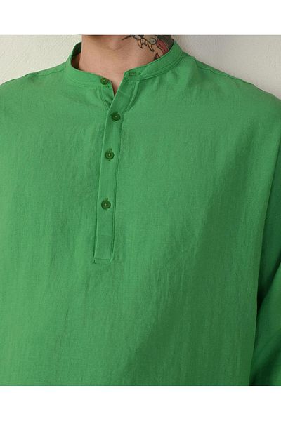 KUN SPORTSWEAR Λινό πουκάμισο Oversize - Δικαστικός γιακάς, Κουμπί μισού πατιλέτας, Υλικό λινό