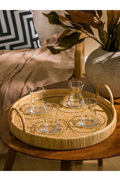 LC Waikiki Lcw Home 4-Person Yellow Printed Glass Tea Cup Set - t t