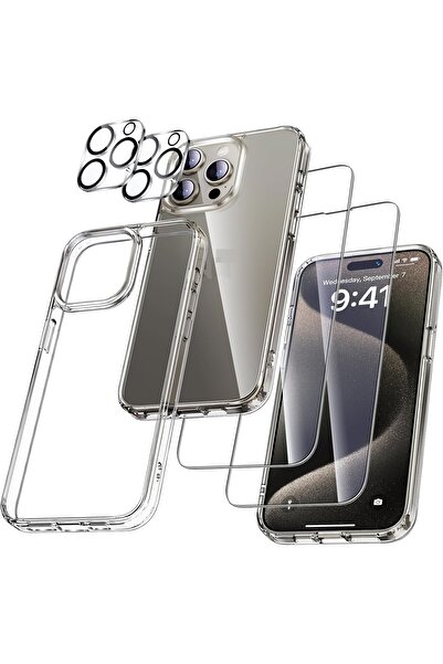 Evax (5'i 1 ARADA) iPhone 15 Pro Uyumlu 1 Şeffaf Kılıf + 2 Ekran Koruyucu + 2...