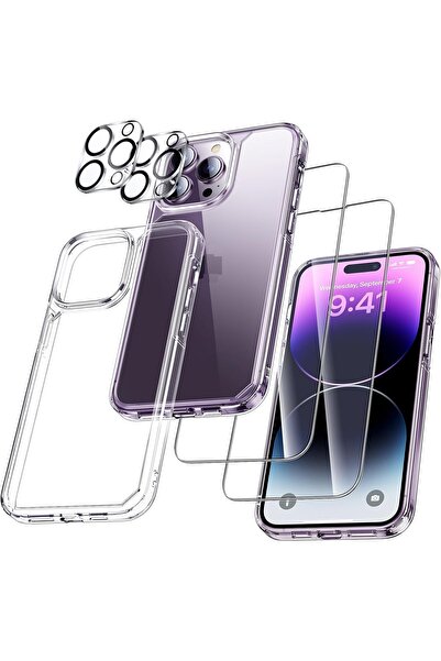 Evax [5'i 1 Arada] iPhone 14 Pro Max Uyumlu 1 Şeffaf Kılıf + 2 Ekran Koruyucu...