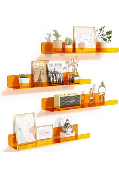 Trend Pleksi Transparan Turuncu Duvar Raf (30cm x 10cm)