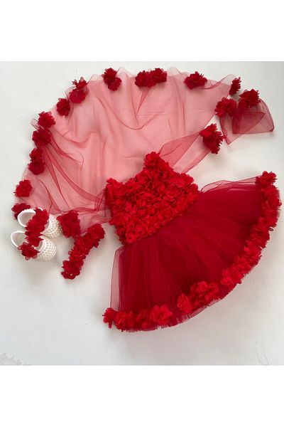 GOLD TEKSTİL Red Baby Girl Dress 6 Months Henna Dress Set Mevlit Wedding Birthday Special Occasion Dresses