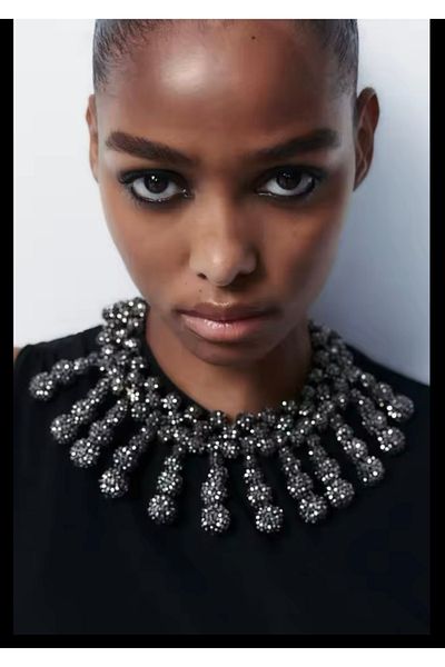 CHARMLUCKY Black Beaded Necklace