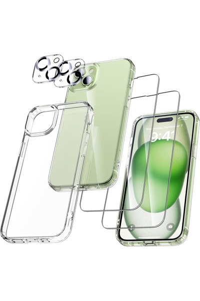 Evax (5'i 1 ARADA) iPhone 15 Plus Uyumlu 1 Şeffaf Kılıf + 2 Ekran Koruyucu + ...