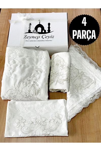 CONSTRAİN Dowry Prayer Rug Set 4 Pieces Velvet Bridal Groom Prayer Rug Set